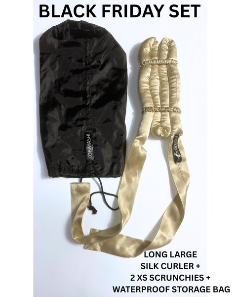 BLACK FRIDAY SET - Long LARGE SILK Heatless hair curler with scrunchies