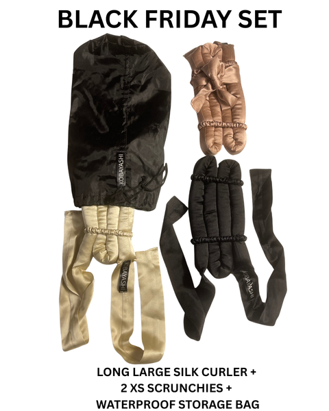 BLACK FRIDAY SET - Long LARGE SILK Heatless hair curler with scrunchies