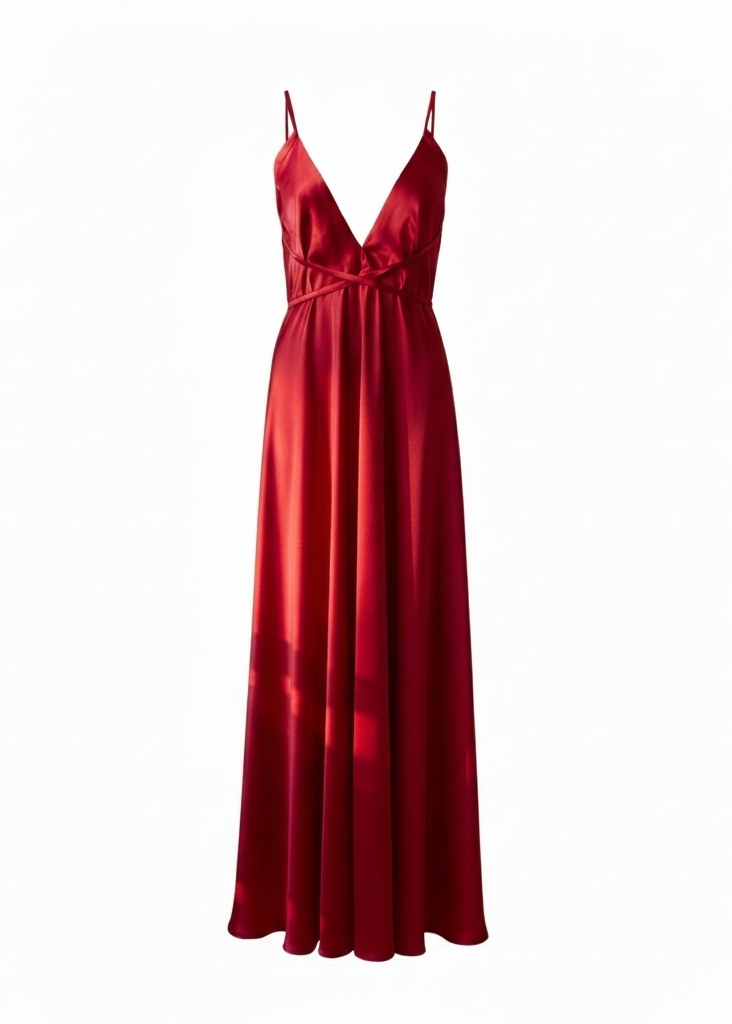 Red Mulberry silk Trapeze Silhouette Maxi Dress with Long Straps – One –  Baiba Ladiga