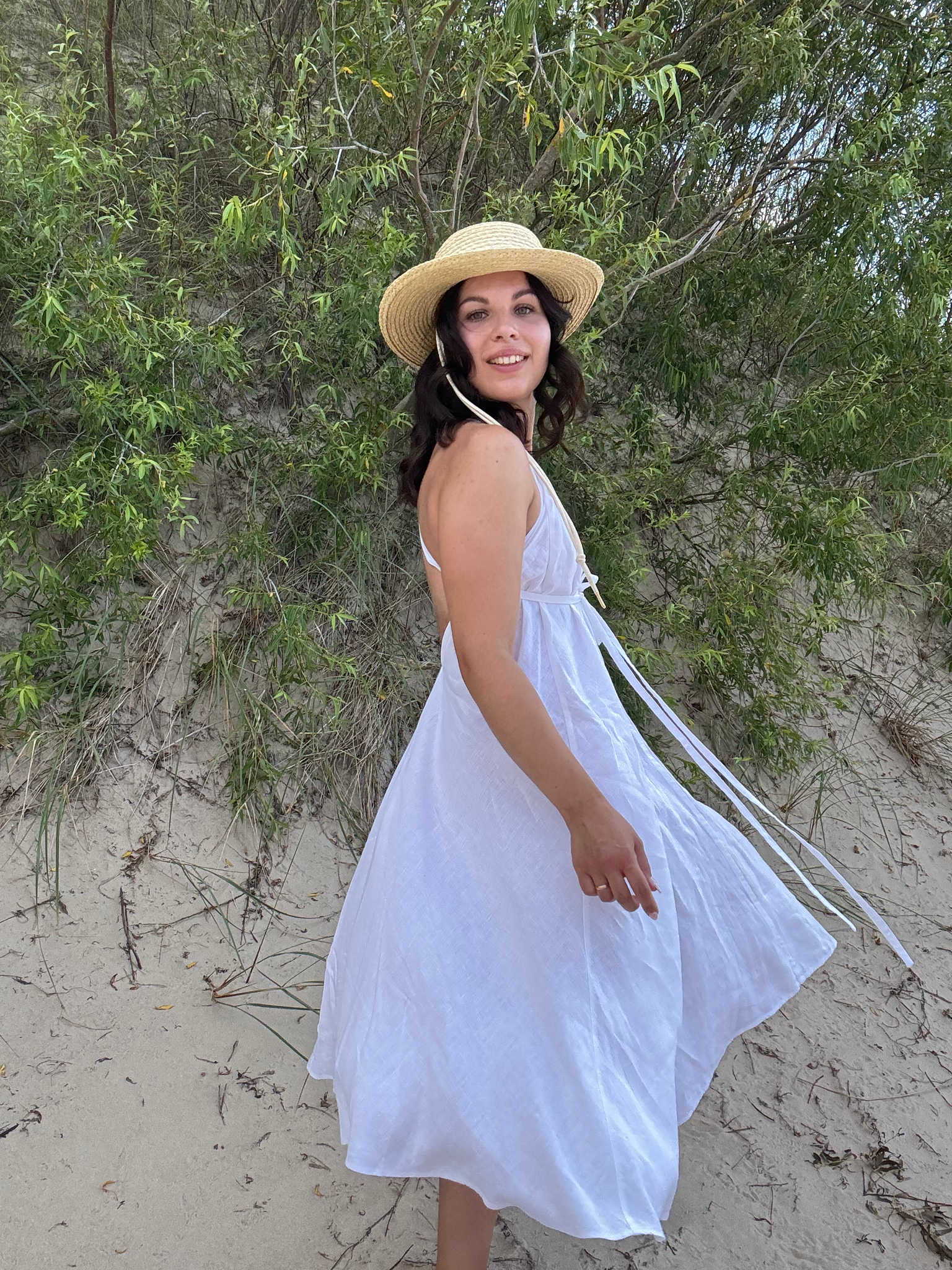 Short Linen Trapeze dress/ multiway open back Dress/ one size