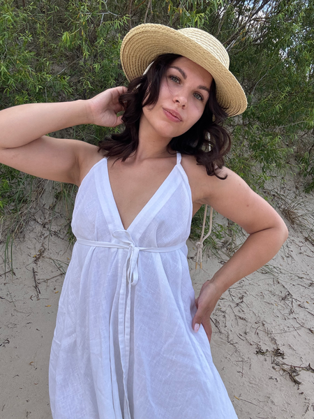 Short Linen Trapeze dress/ multiway open back Dress/ one size