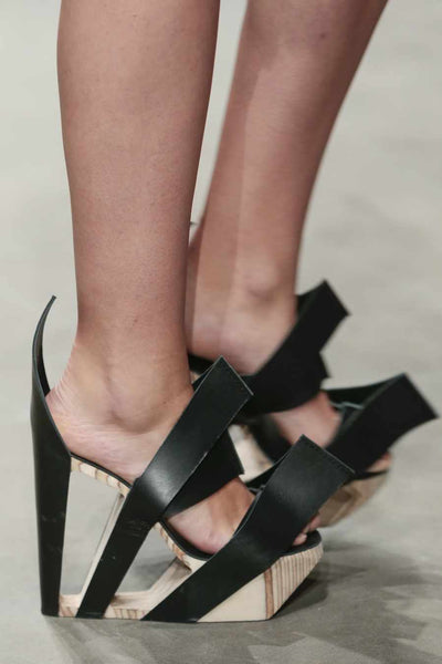 Black Leather and Birch Wood Heels