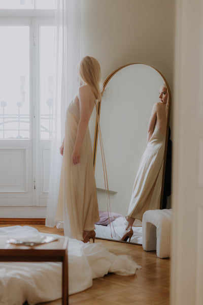 Red Mulberry silk Trapeze Silhouette Maxi Dress with Long Straps – One Size Fits Most