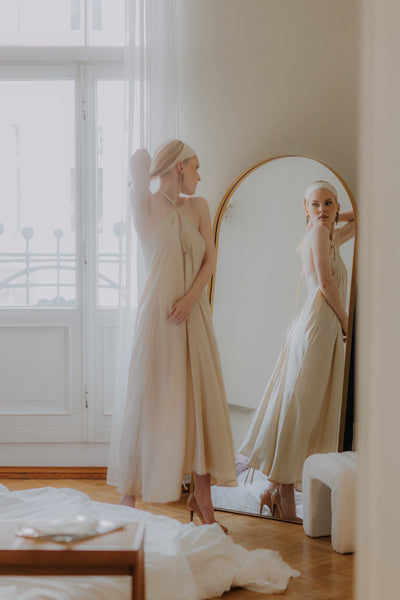 Red Mulberry silk Trapeze Silhouette Maxi Dress with Long Straps – One Size Fits Most