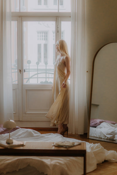 Red Mulberry silk Trapeze Silhouette Maxi Dress with Long Straps – One Size Fits Most