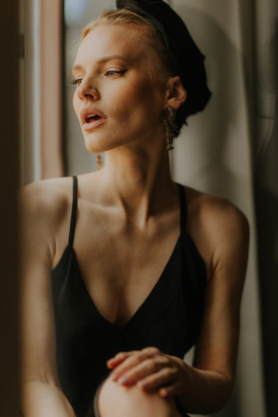 READY TOI SHIP Black Pure Mulberry silk crepe slip nightdress, one size