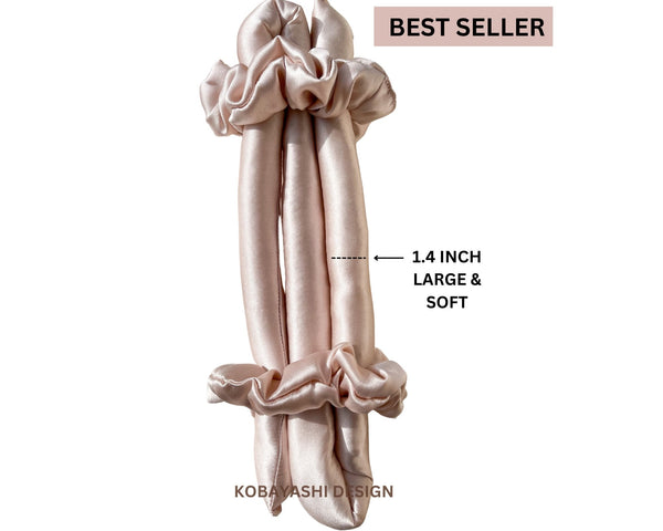 Large Heatless hair curler - Silk ribbon and Scrunchie hair curling set