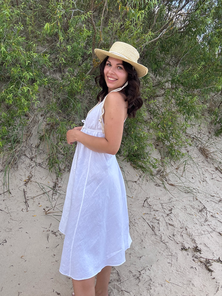 Short Linen Trapeze dress/ multiway open back Dress/ one size