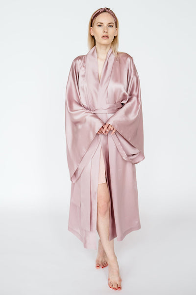 Pure Mulberry silk kimono maxi robe Mauve