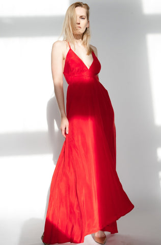 Red curpo silk backless  trapeze evening  dress