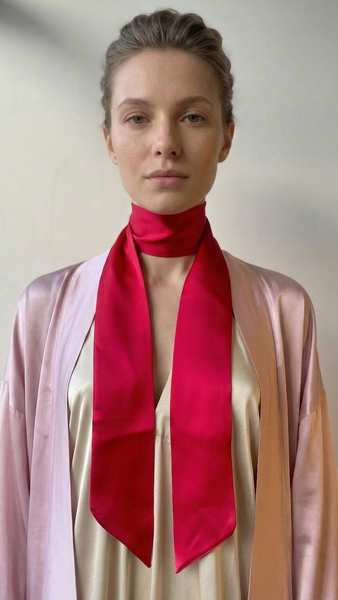 red silk scarf sarkana zīda šalle