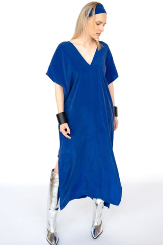 Royal Blue Cupro Kaftan Dress/ one size/Zero Waste
