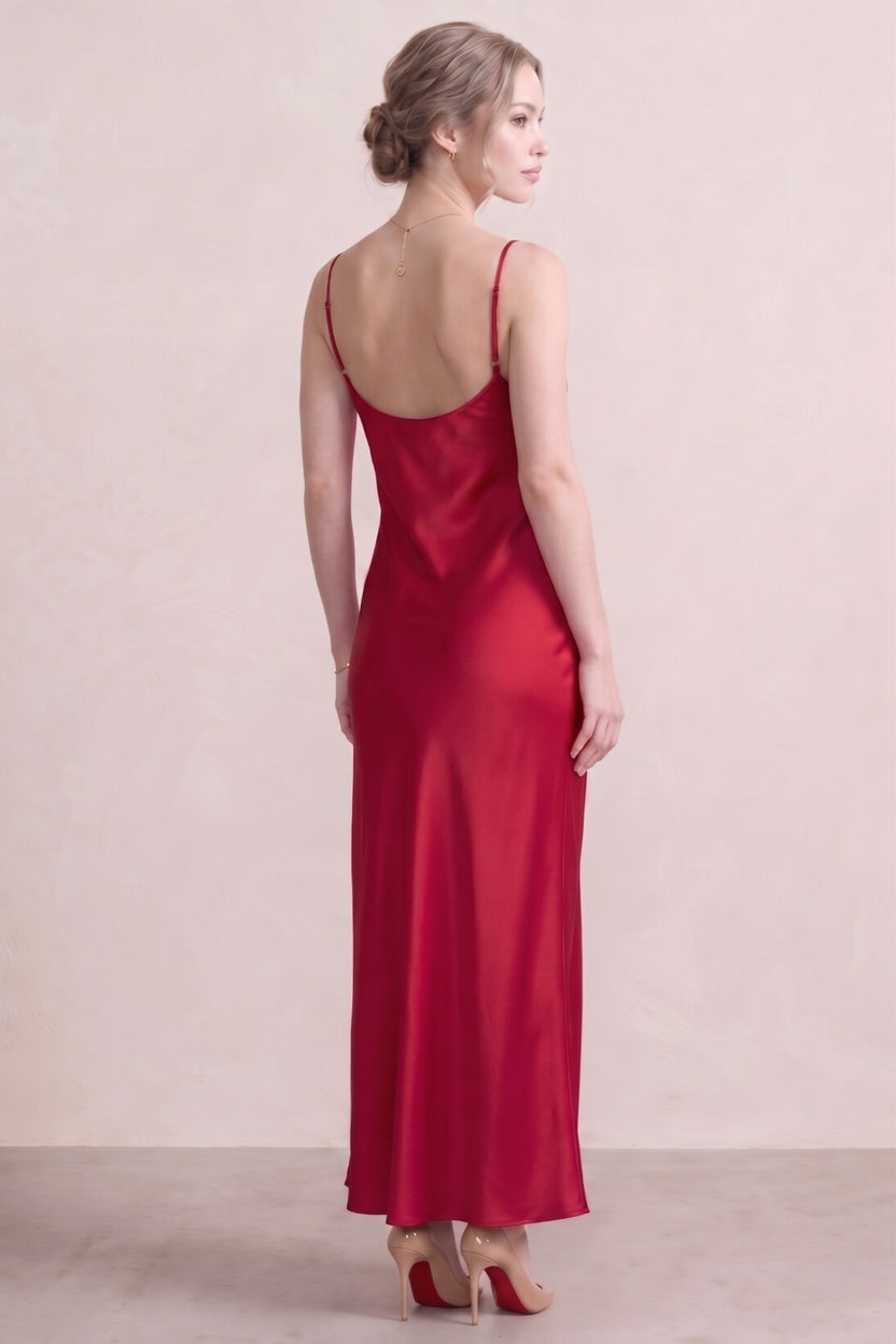 Red Pure Mulberry Silk Slip Dress with Cowl Neck  Baiba Ladiga