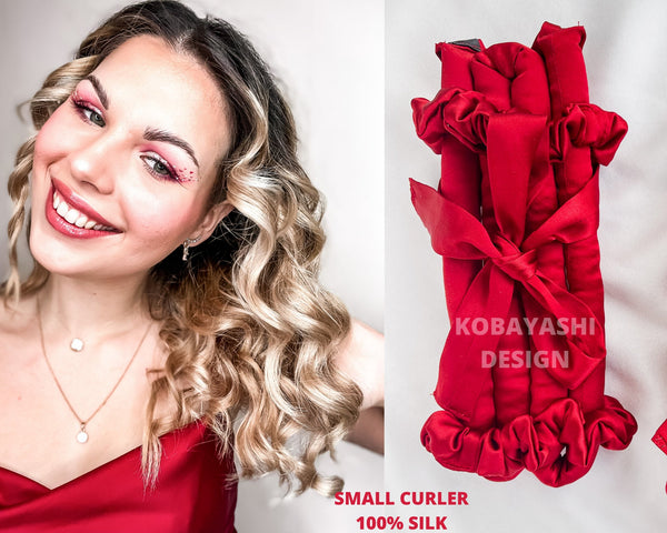SMALL Long Silk Heatless hair curler ribbon with ties, Curling rod and Scrunchie set for tight curls