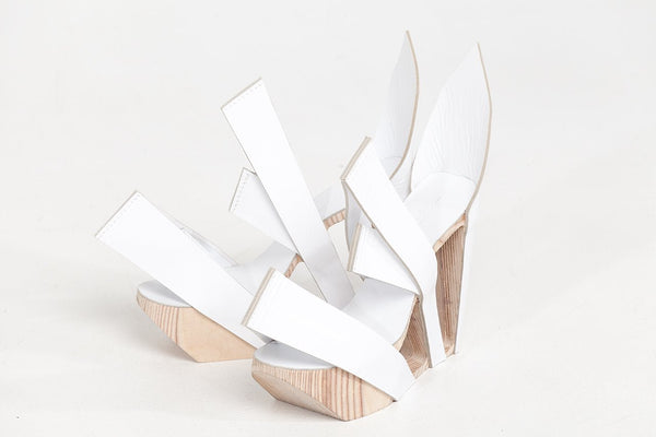 White  Leather and Birch Wood Heels