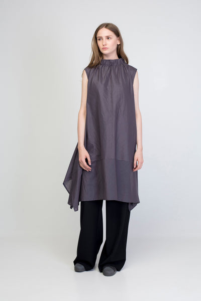Gray Cotton  Trapeze Shirt Dress