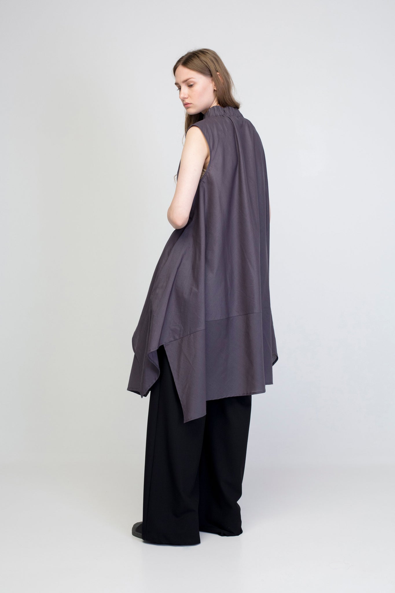 Gray Cotton  Trapeze Shirt Dress