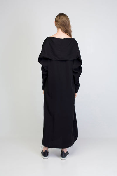 Rectangle Sleeve Black Long Cupro Dress