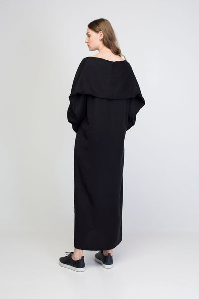 Rectangle Sleeve Black Long Cupro Dress