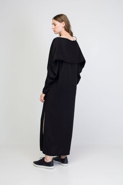 Rectangle Sleeve Black Long Cupro Dress