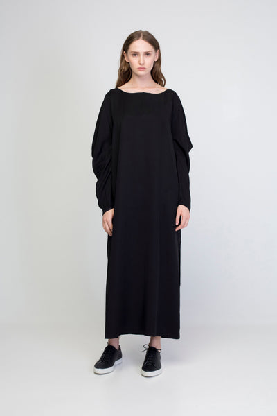 Rectangle Sleeve Black Long Cupro Dress