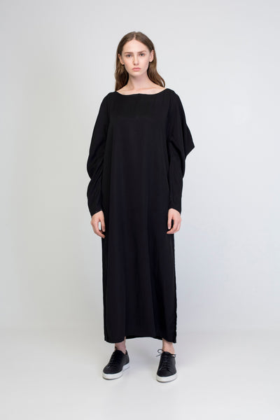 Rectangle Sleeve Black Long Cupro Dress