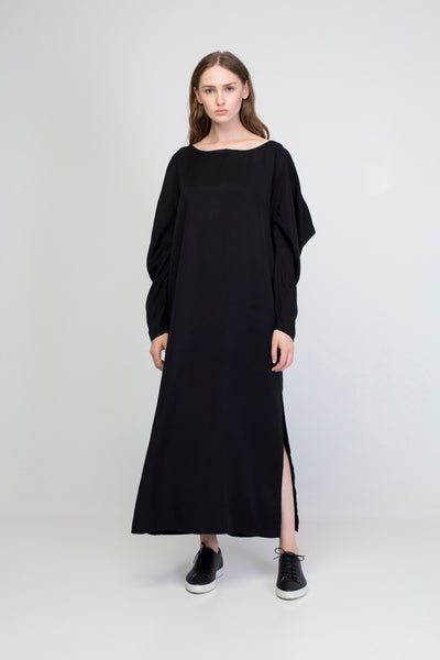 Rectangle Sleeve Black Long Cupro Dress