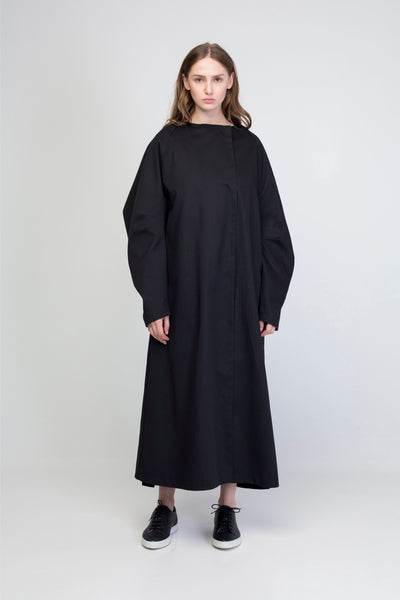 Black cotton maxi  jacket with rectangle sleeves