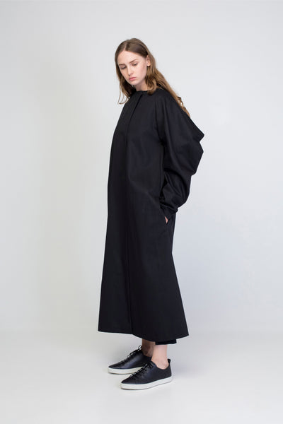 Black cotton maxi  jacket with rectangle sleeves
