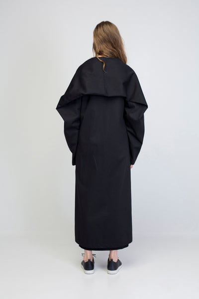 Black cotton maxi  jacket with rectangle sleeves