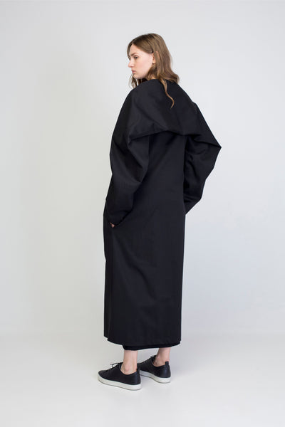 Black cotton maxi  jacket with rectangle sleeves